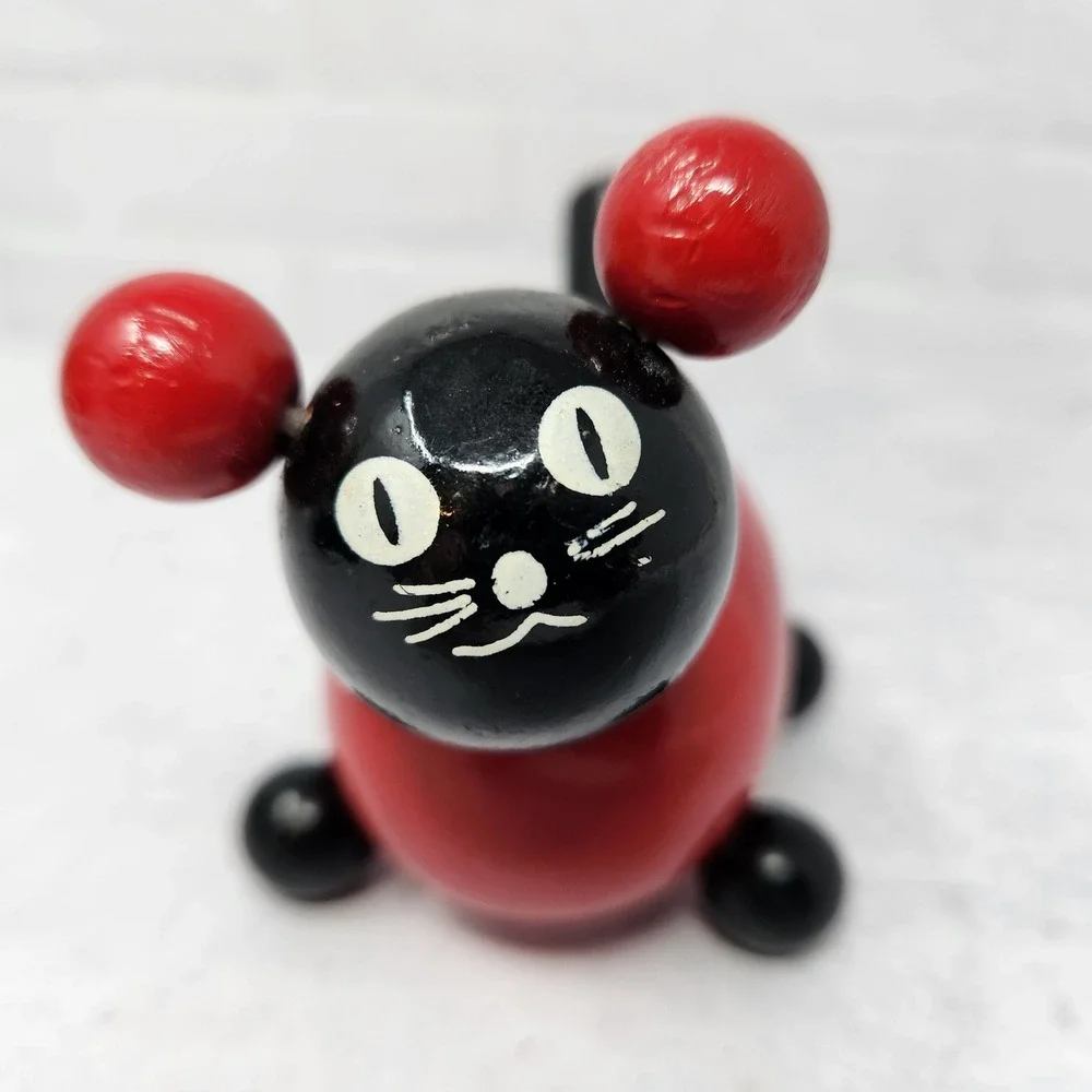 Rare Vintage Wooden Toy The Cat Kitty Brio 1970s 1980s Sweden Tiny Red Wood Cat